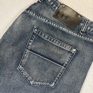 LINEA UOMO Mens 42x34 Relaxed Straight Leg Dark Wash Denim Jeans